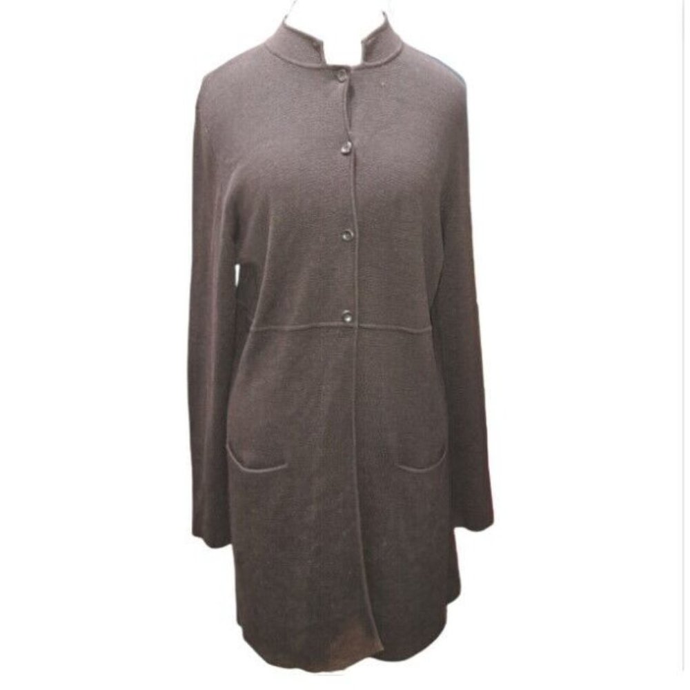 Eileen Fisher Brown Sweater Silk Long Sleeve Button Front Cardigan Womens Size L